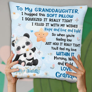 Cute Doodle Panda With Floral Personalized Granddaughter Pillow