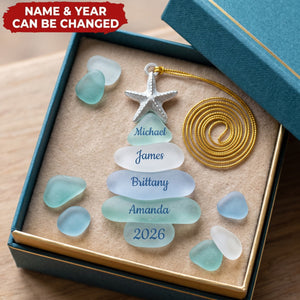 Sea Glass Tree - Personalized Acrylic Custom Shape Ornament, Gift For Coastal Family