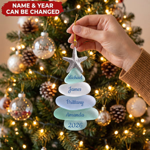 Sea Glass Tree - Personalized Acrylic Custom Shape Ornament, Gift For Coastal Family