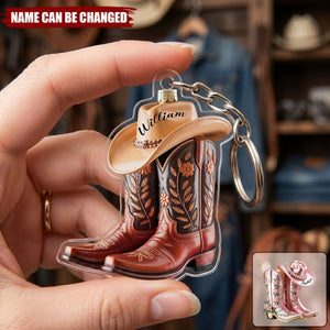 Cowgirl Cowboy Boots Personalized Western Acrylic Keychain