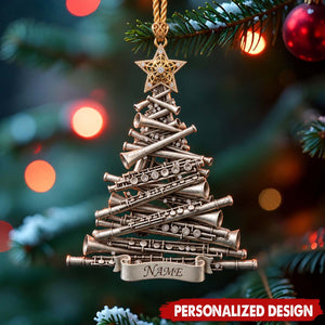 Personalized Flute Christmas Tree Acrylic Ornament - Custom Name Music Instrument Hanging Decor
