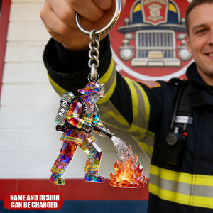 Firefighter Figurine Stained Glass Crystal Effect - Personalized Keychain