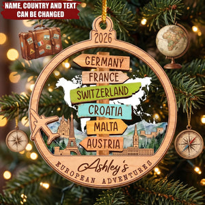 European Adventures - Personalized Acrylic Wooden Ornament