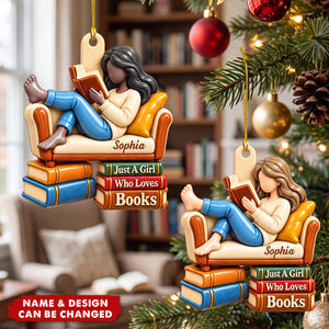 Personalized Girl Reading Book Ornament, Custom Book Lover Gift For Sister