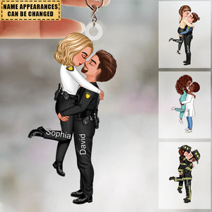 Doll Couple Kissing Hugging Personalized Keychain