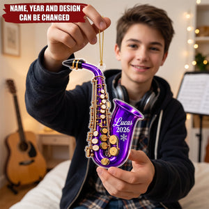Personalized Saxophone Ornament, Custom Musician Christmas Ornament