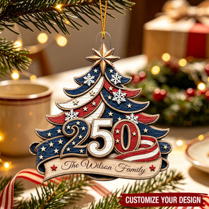 Custom 250th USA Anniversary Acrylic Ornament, Personalized Patriotic Christmas Decor, 1776-2026 Semiquincentennial Flag Family Gift