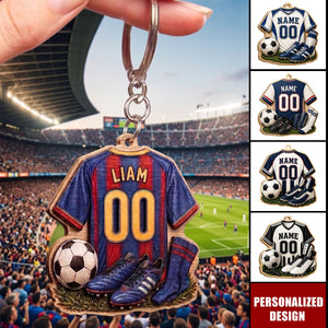 Personalized Wooden Soccer Keychain, Goal Scorer Gift, Youth League, Soccer Cleats, Winter Match, Team Jersey