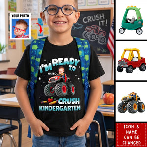 Custom Face Kid Riding Monster Truck Back To School - Personalized Shirt