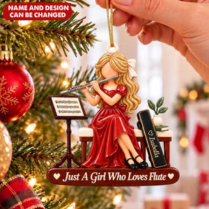 Personalized Flute Acrylic Ornament, Custom Flutist Girl Gift