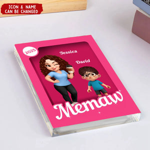 Grandma Grandkids Pink Action Figure Personalized Acrylic Block