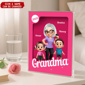 Grandma Grandkids Pink Action Figure Personalized Acrylic Block