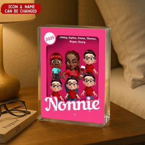 Grandma Grandkids Pink Action Figure Personalized Acrylic Block