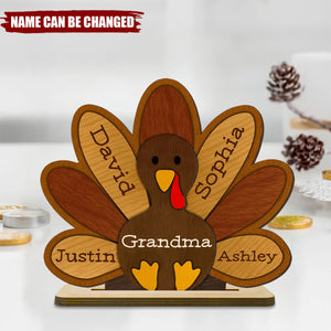 Grandma Turkey Thankful Grandma Personalized 2-Layer Standing Wooden Plaque