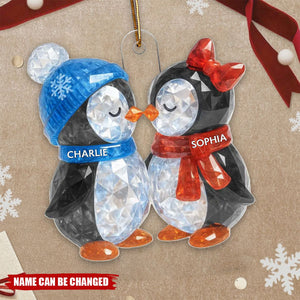 Christmas Penguins Couple Crystal Effect Personalized Acrylic Ornament - Heartwarming Christmas Gift for Couple