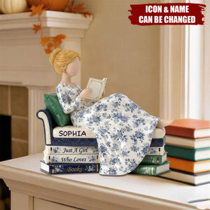 Girl Reading Books On Sofa Toile De Jouy Pattern - Personalized Acrylic Plaque