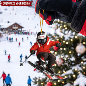 Custom Name Winter Sports Holiday - Personalized Skier Christmas Tree Ornament