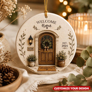 Personalized Welcome Home Ceramic Ornament, Custom New Homeowner Gift