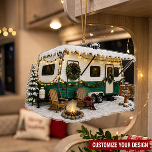 Personalized Camping Trailer Acrylic Ornament, Custom Christmas RV Family Gift