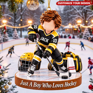 Personalized Ice Hockey Boy Girl Christmas Ornament, Custom Name & Number Hockey Player Gift
