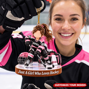 Personalized Ice Hockey Boy Girl Christmas Ornament, Custom Name & Number Hockey Player Gift