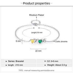 Family Custom Bracelet Heart Personalized with 2+ Birthstones