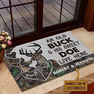 Personalized Deer Color Couple Camo Live Here Customized Doormat