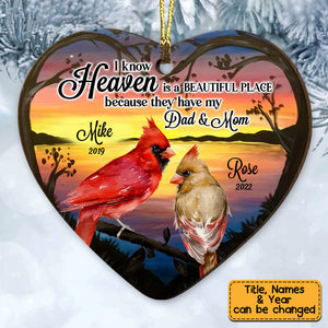 Personalized Heaven Is A Beautiful Place Cardinal Memo Heart Ornament