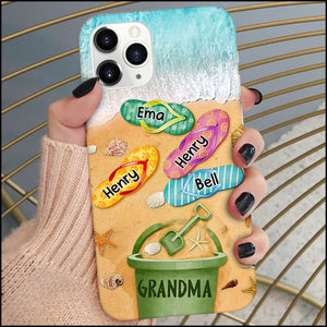 Grandma At the Beach Colorful Flipflop Grandkids Summer Vibe Personalized Phone case