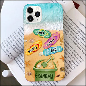 Grandma At the Beach Colorful Flipflop Grandkids Summer Vibe Personalized Phone case