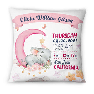 Personalized Baby Elephant Mom Son Daughter Grandma Grandson Granddaughter Pillow