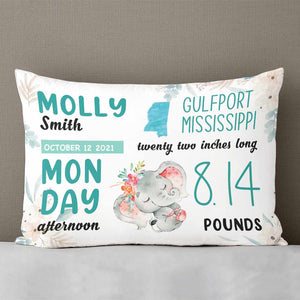 Personalized Elephant Baby State Mom Grandma Grandson Granddaughter Son Daughter Rectangle Pillow