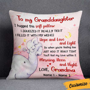 Personalized Hug This Granddaughter Elephant Birth Annoucement Pillowcase