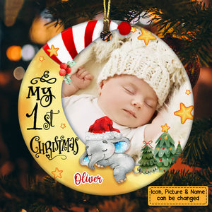 Personalized Baby First Christmas Photo Circle Ornament