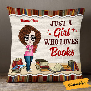 Personalized Girl Loves Books Pillow
