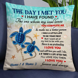 Personalized Turtle Couple The Day I Met You Pillow