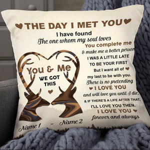 Personalized Deer Couple The Day I Met You Pillow