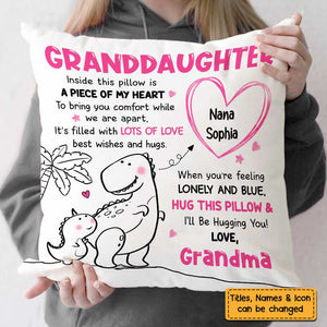 Personalized Grandson Granddaughter Dinosaur Drawing Pillow