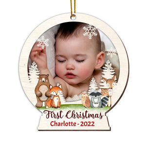 Personalized Baby First Christmas Photo Circle Ornament