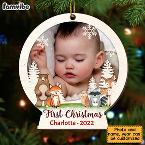Personalized Baby First Christmas Photo Circle Ornament