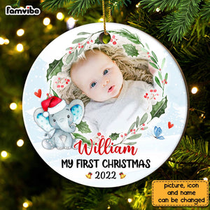 Personalized Baby First Christmas Elephant Circle Ornament NB103 30O28