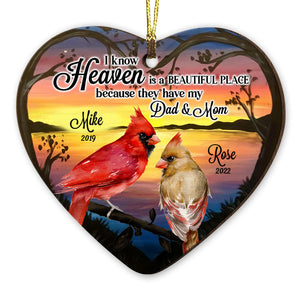 Personalized Heaven Is A Beautiful Place Cardinal Memo Heart Ornament