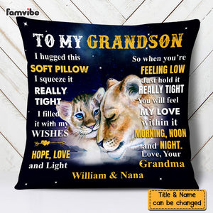 Personalized To Grandson From Grandma Lion Lion Hug This Pillow DB151 32O58