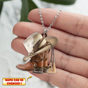 BOOTS AND HAT COWBOY - PERSONALIZED STAINLESS STEEL NECKLACE