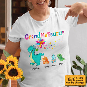 Personalized Grandmasaurus Colorful Flower T Shirt