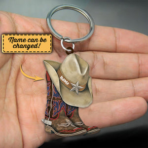 Personalized Cowboy Boots And Hat Shaped Acrylic Keychain