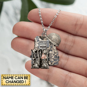 Military Uniform - Boots & Hat - Personalized Stainless Steel Necklace