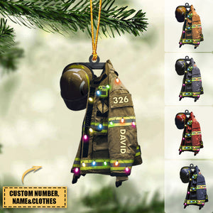 Firefighter Suits With Christmas Light - Personalized Flat Ornament - Gift for Firefighters