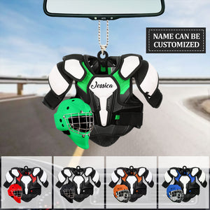 Personalized Hockey Helmet and Shoulder Pads Flat Acrylic Ornament - Gift for Hockey Players