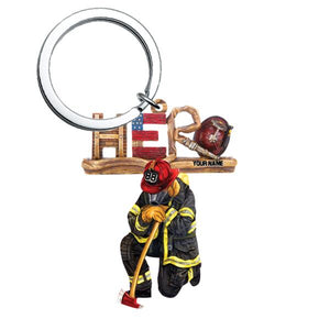 Personalized Kneeling Firefighter Custom Shaped Acrylic Keychain